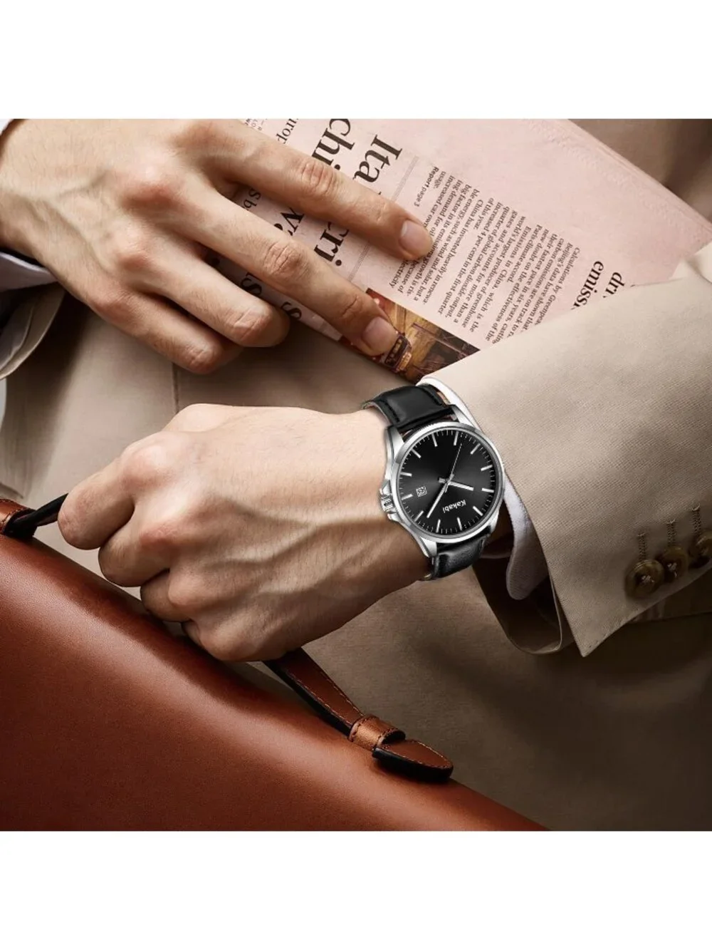 Men's Black Analog Quartz Minimalist Leather Strap Classic Waterproof Watch